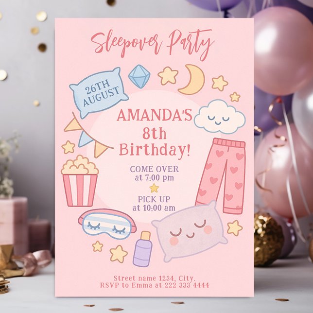 Invitation Coup de coeur rose avec étoiles et Popcor (Créateur téléchargé)
