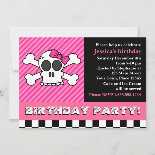 Invitation Coup de crâne avec fête d'anniversaire de Bow - ro (Devant)