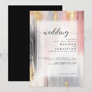 Invitation Coup de pinceau abstrait blush or charbon