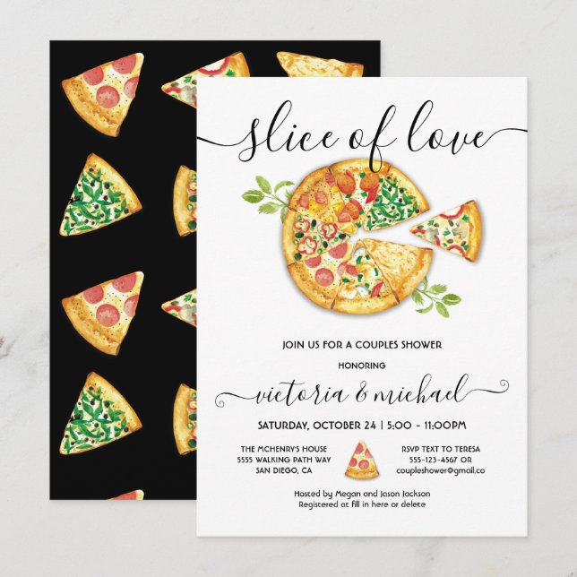 Invitation Coupe d'amour Pizza Party Douche (Devant / Derrière)
