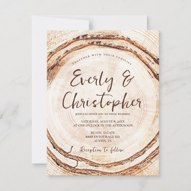 Invitation Coupe de bois Mariage rustique unique personnalisa (Devant)