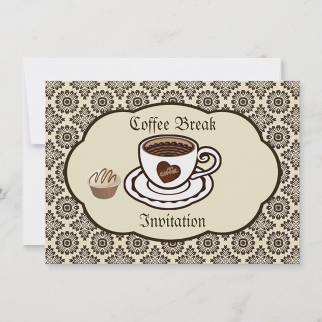Invitation Coupe de café, gâteau sur un motif damassé Invitat (Devant)