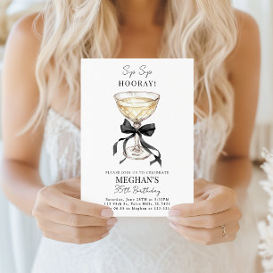 Invitation Coupe de Champagne Anniversaire Coquette Ruban Noi
