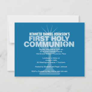 Invitation Coupe de communion bleu gras première communion sa