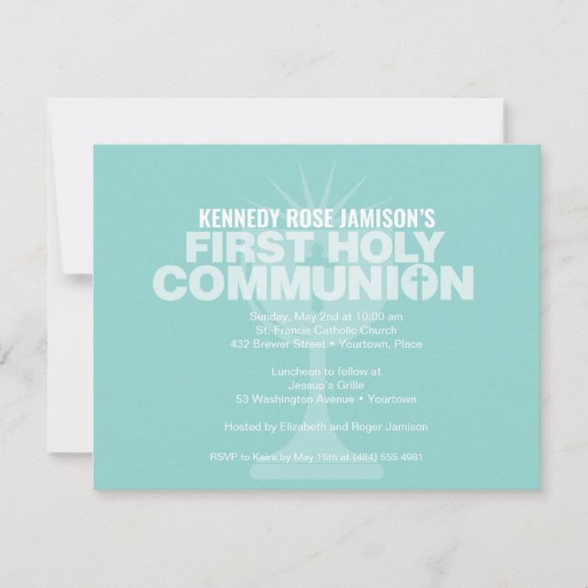 Invitation Coupe de communion Bold Aqua Première communion sa (Devant)