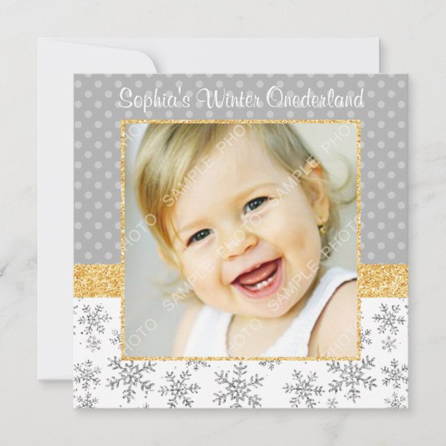 Invitation Coupe de flétan noir Silver Gold Winter Onederland (Devant)