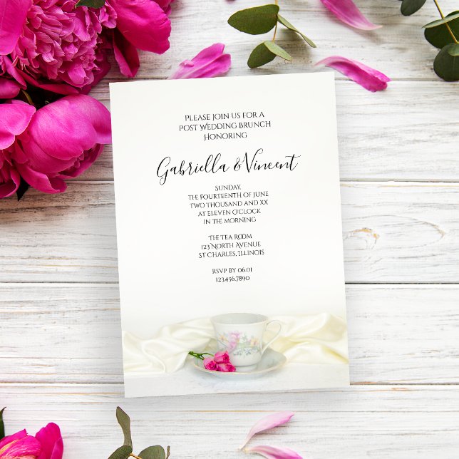 Invitation Coupe de Thé Floral avec Roses Rose Post Mariage B (Créateur téléchargé)