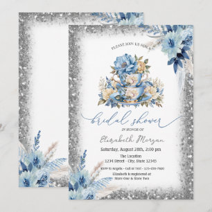 Invitation Coupe de thé Floral bleu Parties scintillant Baby 