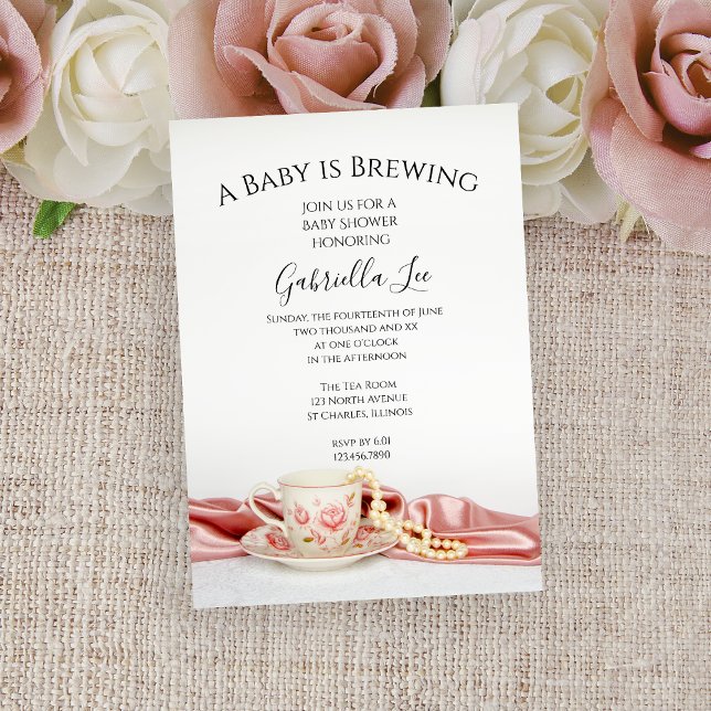 Invitation Coupe de Thé Floral Rose Baby Brassage Douche (Créateur téléchargé)