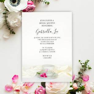 Invitation Coupe de thé florale avec Fête des mariées de rose