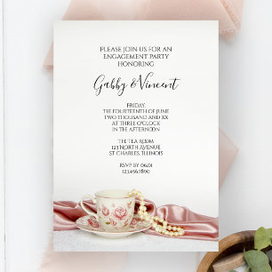 Invitation Coupe de thé rose floral et partie d'engagement pe