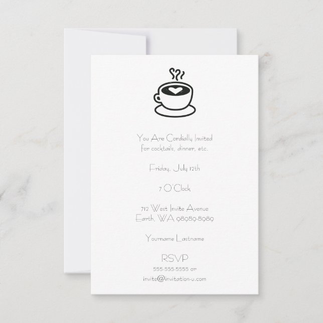 Invitation Coupe du Café à la vapeur avec un design de coeur (Devant)