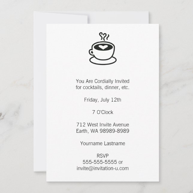 Invitation Coupe du Café à la vapeur avec un design de coeur (Devant)