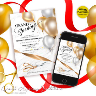 Invitation Coupe du ruban d'ouverture Grand Ballons d'argent 
