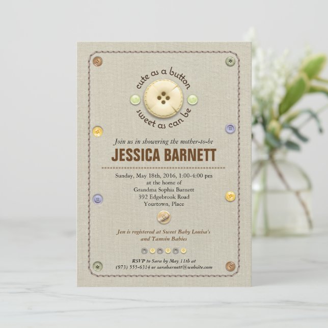 Invitation Coupe en tant que Baby shower de boutons (Debout devant)
