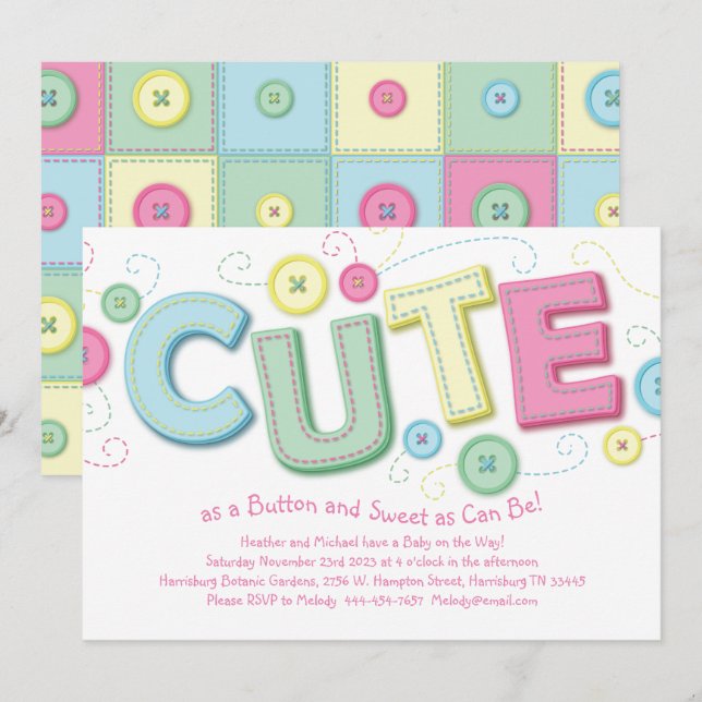 Invitation Coupe en tant que Baby shower de boutons (Devant / Derrière)