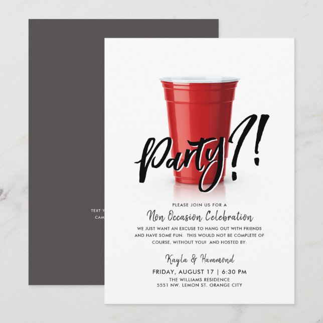 Invitation Coupe rouge | Fête de célébration pour n'importe q (Devant / Derrière)