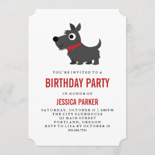 Invitation Coupe Scottie Dog Black and Red Birthday Party