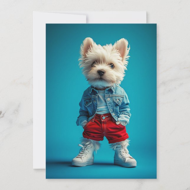 Invitation Coupe Westie stylish en Denim et Basket (Devant)