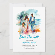Couple à Beach Watercolor Mariage | Enregistrer La