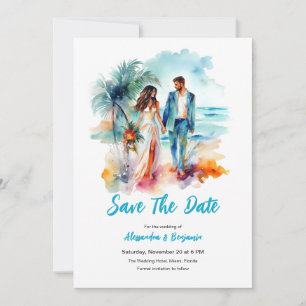Invitation Couple à Beach Watercolor Mariage   Enregistrer La