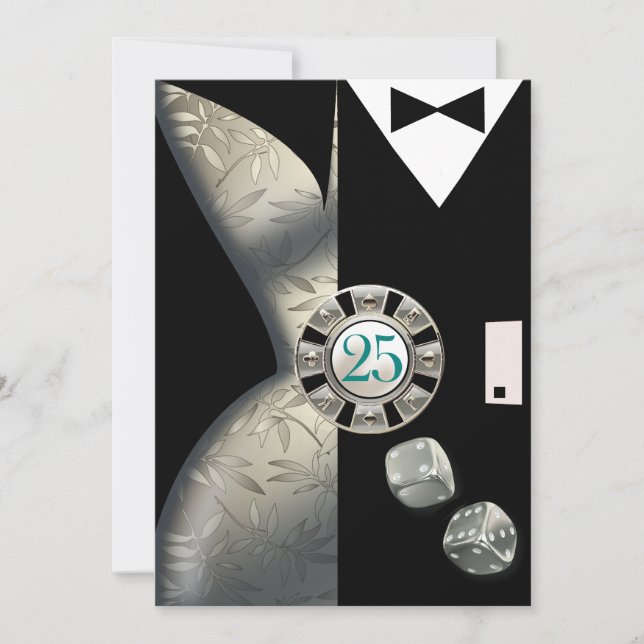 Invitation Couple Art Déco | 25e anniversaire | argent (Devant)