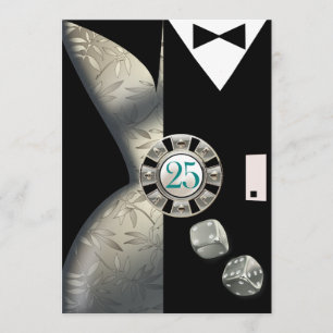 Invitation Couple Art Déco 25e Anniversaire   argent