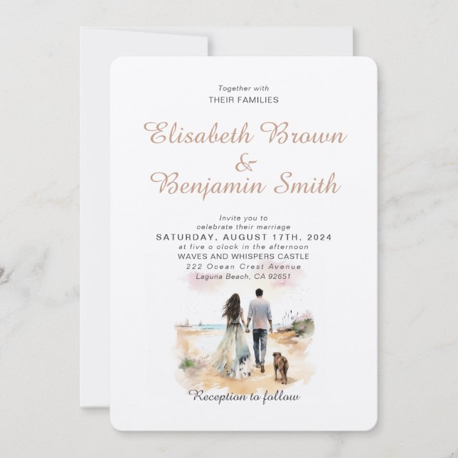 Invitation Couple avec chien Aquarelle Modèle Mariage Inviter (Devant)