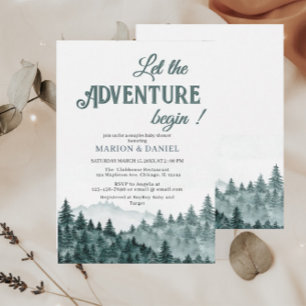 Invitation Couple baby shower aquarelle rustique montat fores