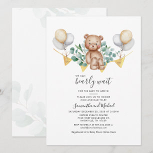 Invitation Couple Baby shower Eucalyptus Ours vert Script