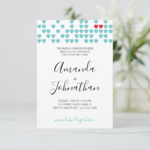 Invitation couple coeur doux WEDDING SHOWER rétro rouge aqua