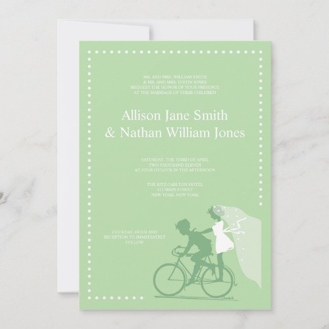 Invitation Couple de bicyclette vert CUT (Devant)