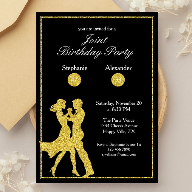 Invitation Couple de danseurs adultes dorés Fête d'anniversai (Créateur téléchargé)