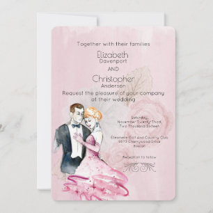 Invitation Couple de mariage vintage avec des roses roses Mar
