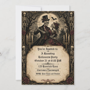 Invitation Couple de squelettes gothiques fête d'Halloween ha