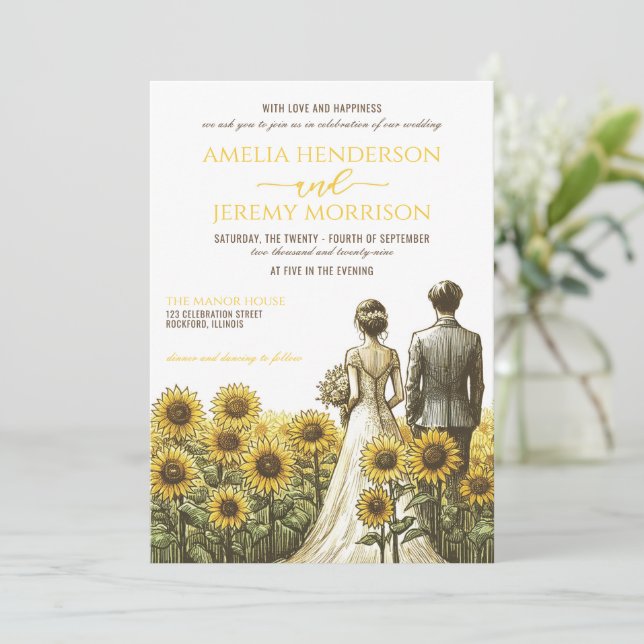 Invitation Couple de tournesol (Debout devant)