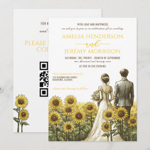 Invitation Couple de tournesol avec code QR