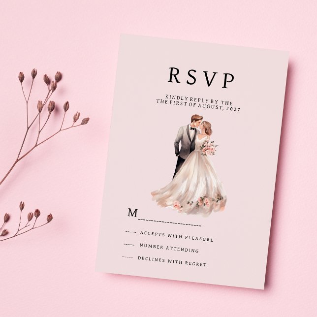 Invitation Couple floral gris rose pâle photo RSVP (Blush pink gray floral couple photo RSVP )