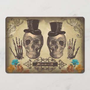 Invitation Couple gay crâne Mariage gothique victorien Invite