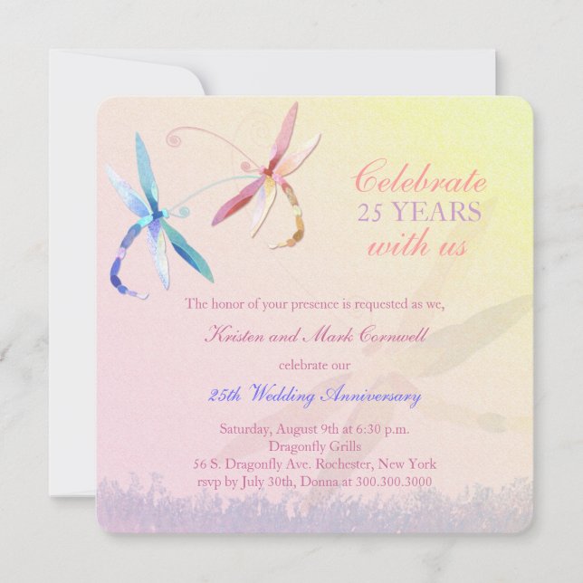 Invitation Couple Libellule 25e Anniversaire de Mariage (Devant)