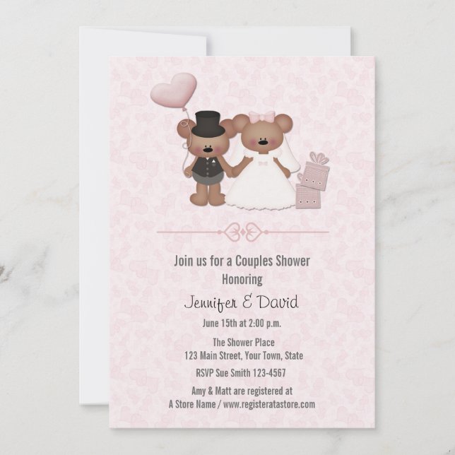 Invitation Couple marié à l'ours mou et chambre à deux douche (Devant)
