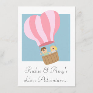 Invitation Couple mignon dans une montgolfière rayée rose
