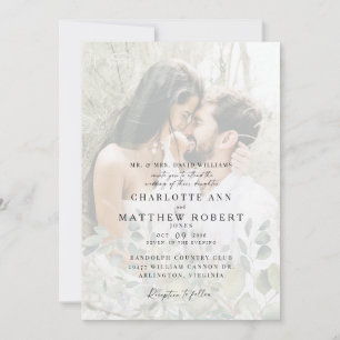 Invitation Couple Muet Photo Moderne Mariage de Foliage