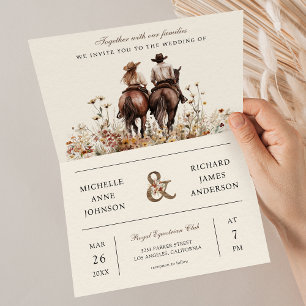 Invitation Couple occidental chevauchant un cheval, mariage t