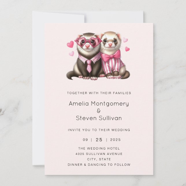 Invitation Couple Otter mignon en Mariage d'amour (Devant)