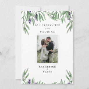 Invitation Couple Photo Lavender Foliage Moderne Mariage Invi