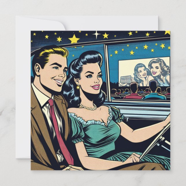 Invitation Couple rétro au film Drive-In (Devant)