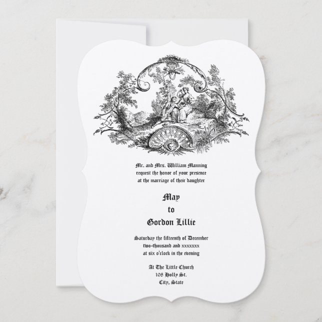 Invitation Couple Rococo Baroque À Cartouche Frame Bordure (Devant)
