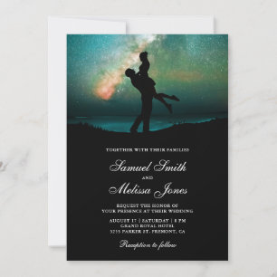Invitation Couple Romantique Mariage Galaxie Vert Turquoise