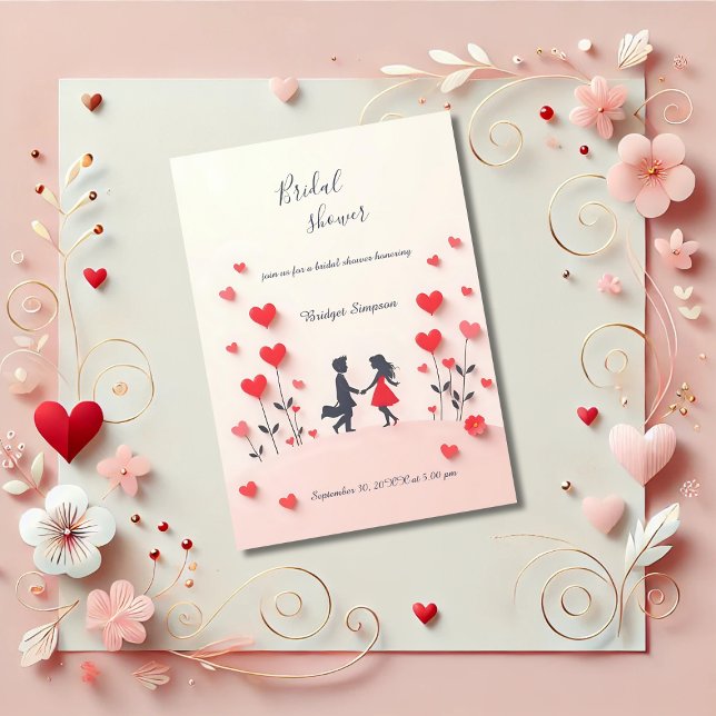 Invitation Couple romantique Silhouette coeur rouge douche nu (Créateur téléchargé)